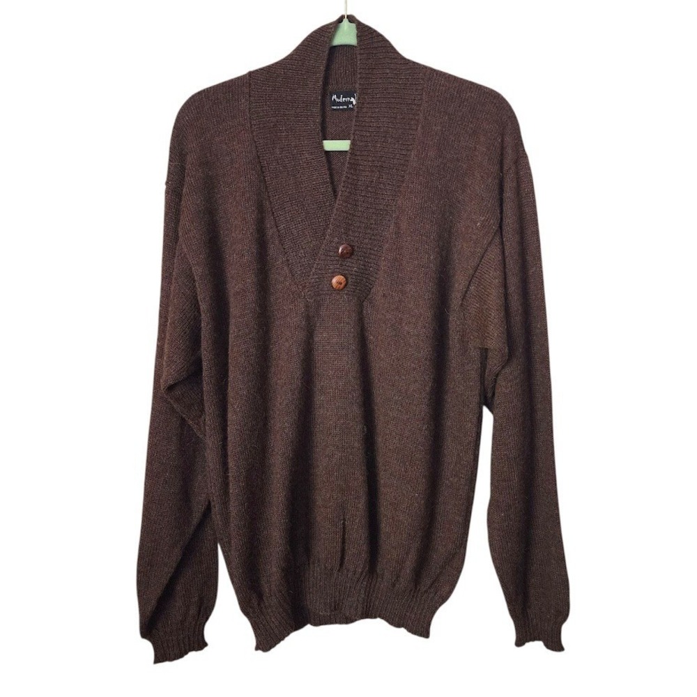 MODERN ALPACA VINTAGE Brown Shawl Collar Button Sweater Pullover Size XL